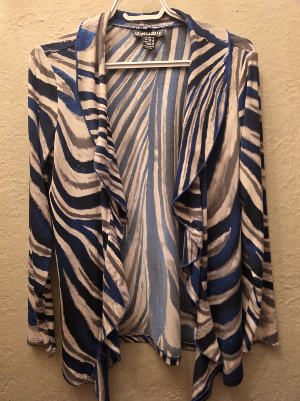 Frank Lyman Design Blue & Gray Zebra-Print Open Cardigan